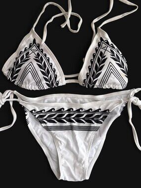 NEW White string bikini with black & white  tribal design